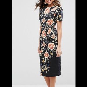 ASOS Wiggle Dress In Floral Embroidery Print